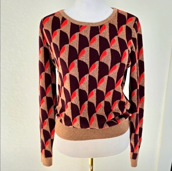 Ann Taylor Sweater Gold Metallic Retro Pull Over Sparkle Size Medium - Picture 1 of 11